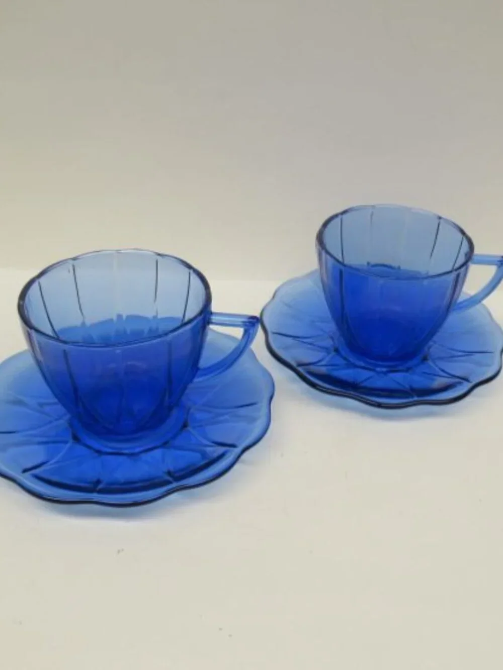 2 - Hazel Atlas Cobalt Blue NEWPORT, aka HAIRPIN, Tea or Coffee Cups and Saucers